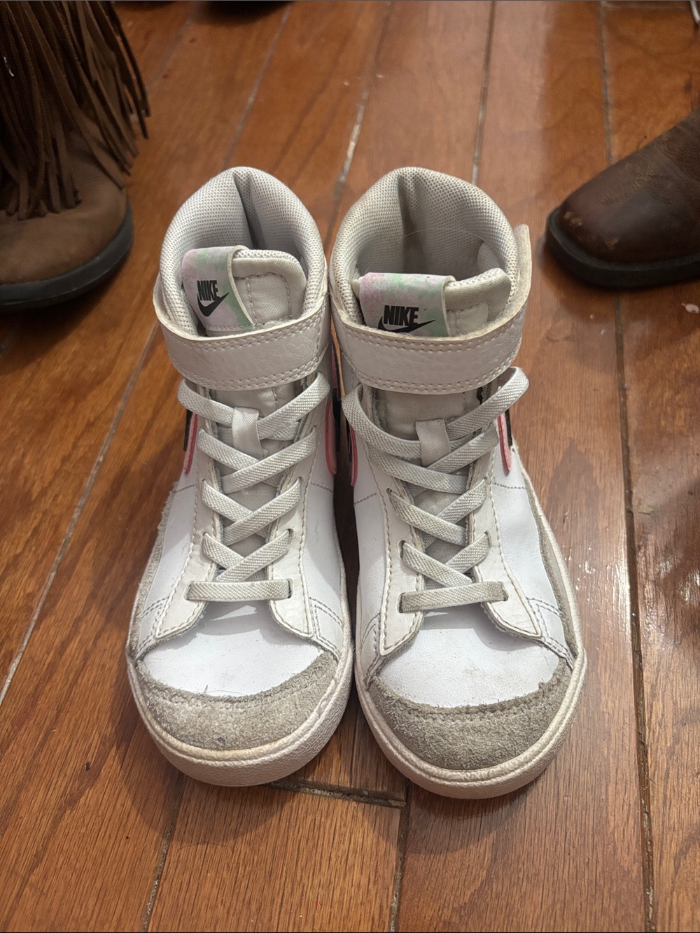 Nike Kids White High-Top Sneakers with Pink and Mint Accents